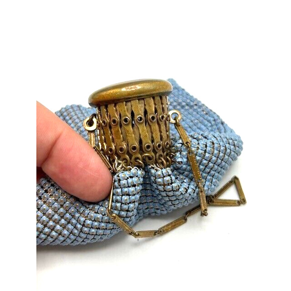 Vtg Antique Evening Purse Expandable Top Gold Mesh Beaded Beggars Bag Blue - Picture 8 of 14